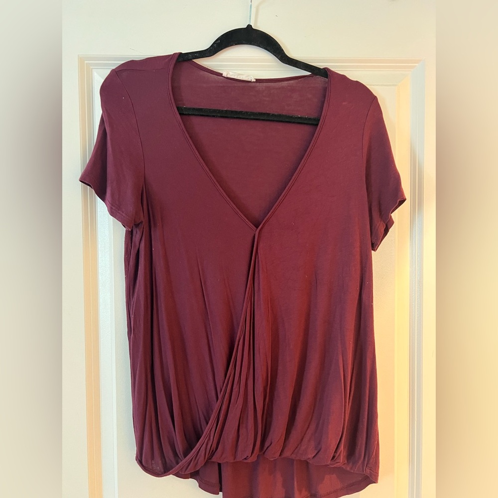 Lush Women's Deep V Draped Front Top - Burgundy
